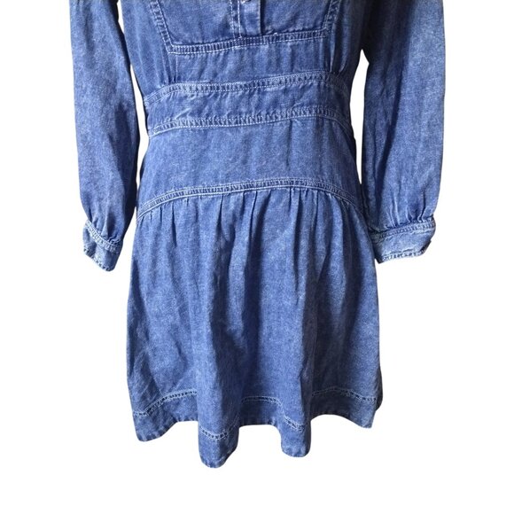 Anthropologie Size 2 Cassidy Denim Mini Dress 3/4 Sleeve Boho Collared Festival - Picture 3 of 9